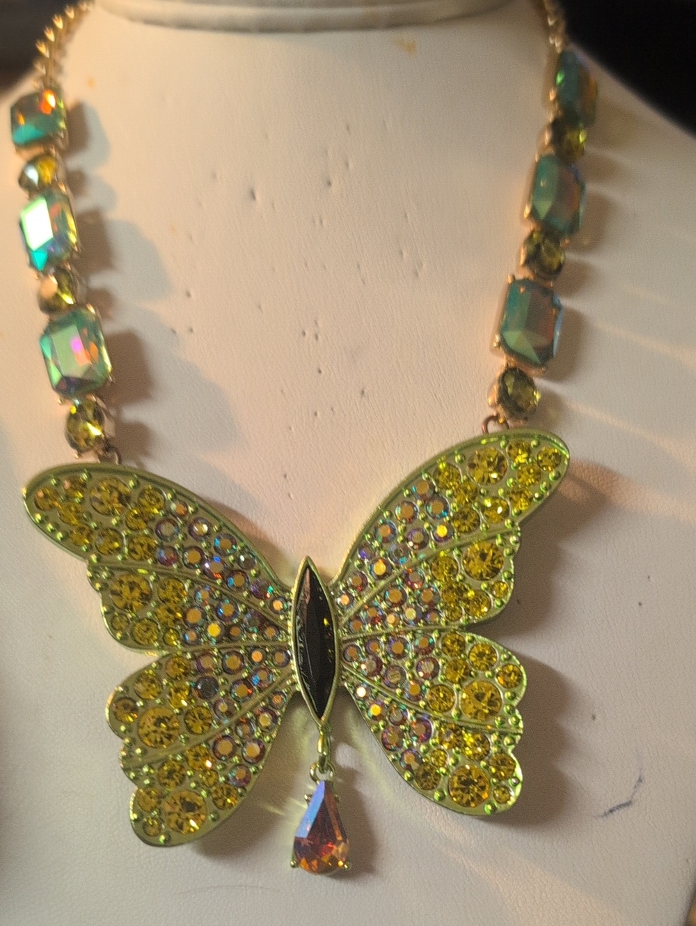 Betsy Johnson Gold-Tone Yellow Crystal Butterfly Statement Pendant Necklace